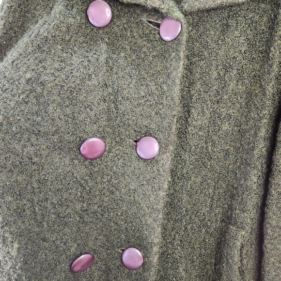 Knubby Overcoat Adult Green Wool Double Breasted Lined Dark Academia Vintage - Picture 8 of 9